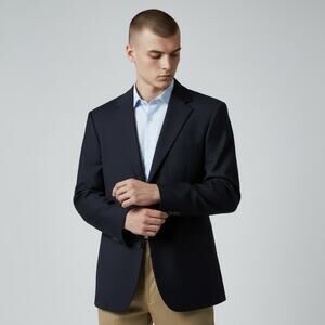 MARCO CARELLI Summer Weight 100% Worsted Wool Navy Blue Sport Coat 46R Classic